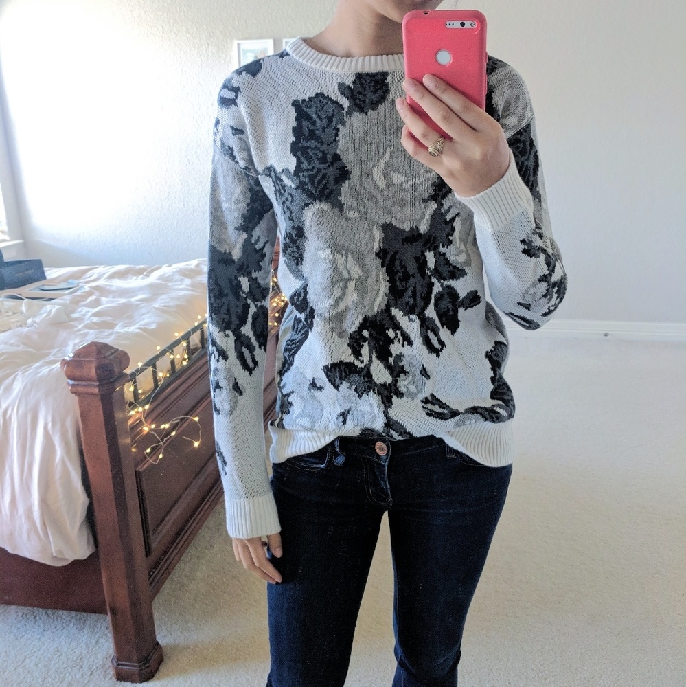 Black and White Embroidered Sweater Forever21
